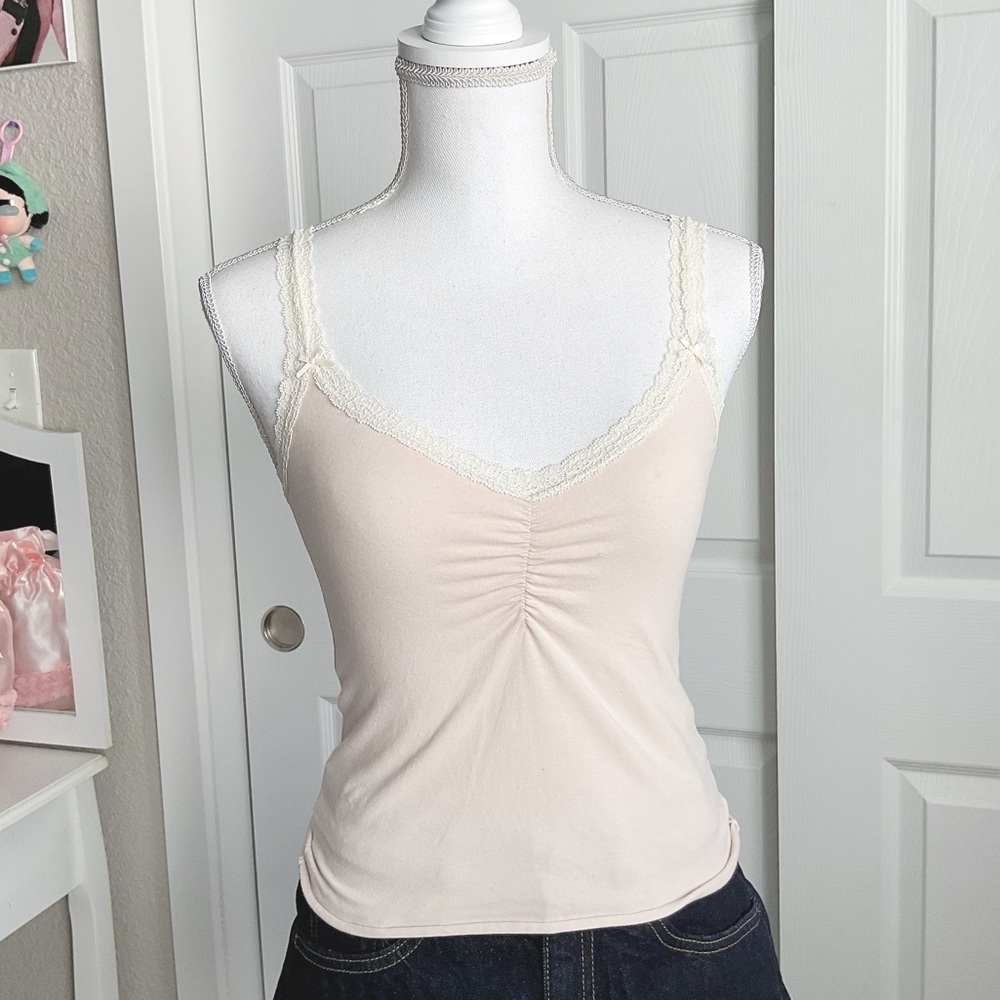 Brandy pale pink and lace tank with ribbons